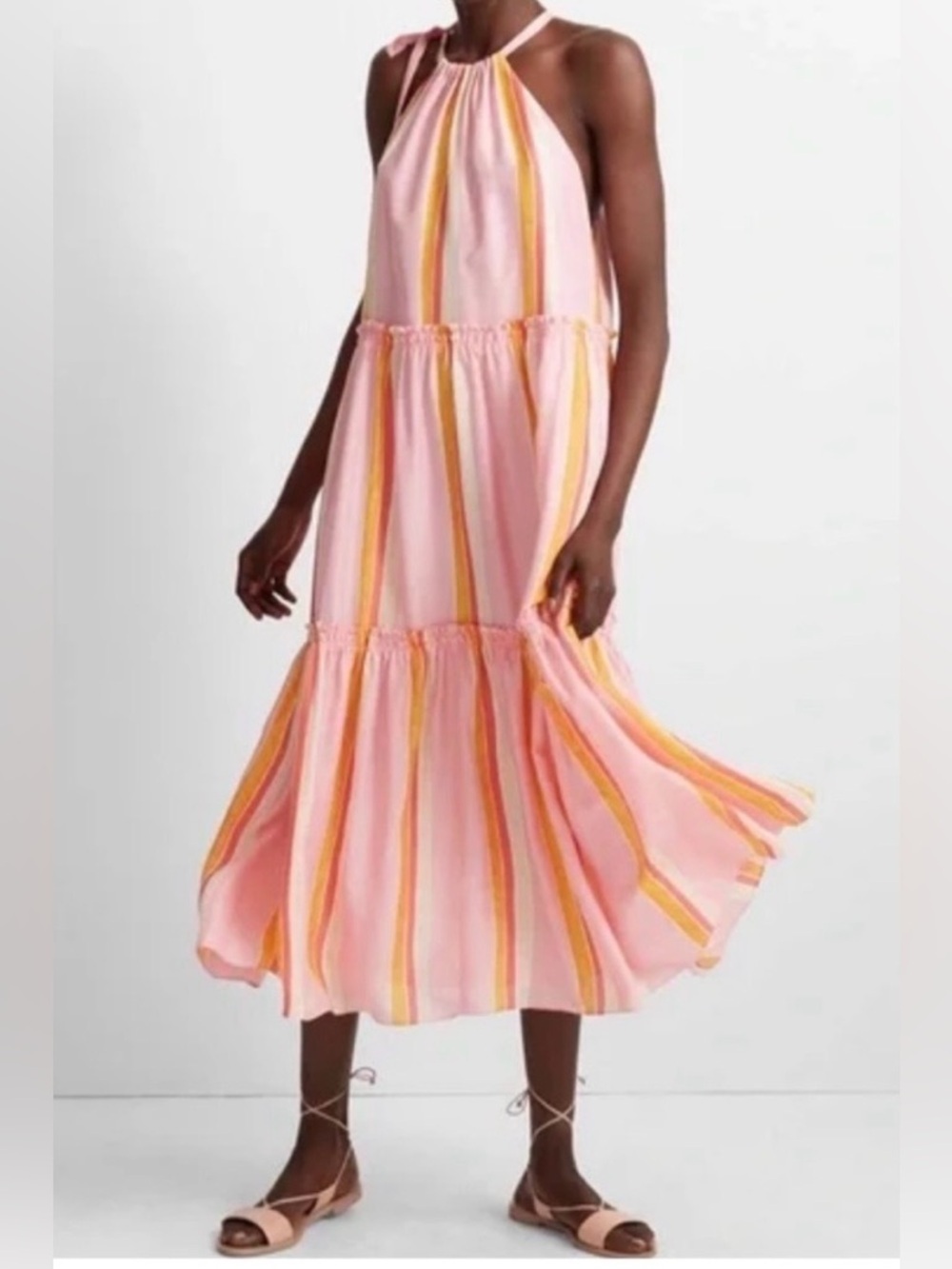 Club Monaco Women’s Amirra Silk  Halter Tiered Long Summer Dress New size 12